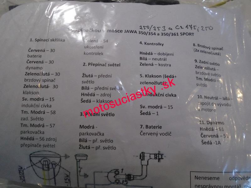 kabelaz Jawa 250,350 a 351 spinacka v maske